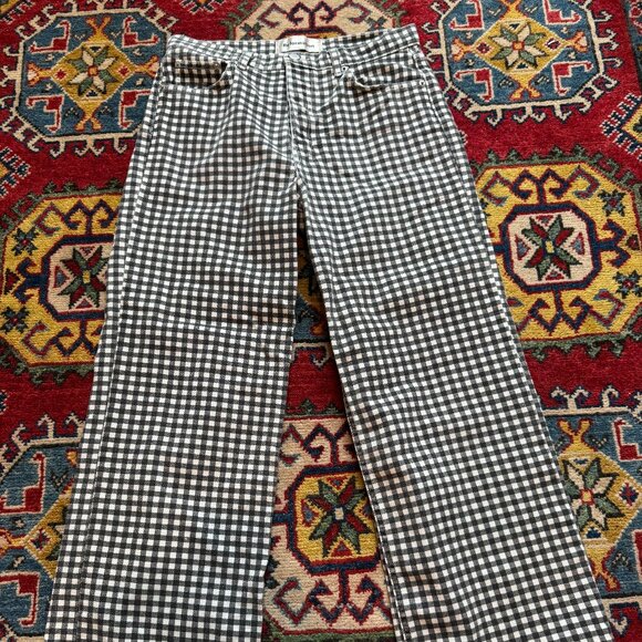 Reformation Fawcett High Waist Cropped Wide Leg Gingham Black White Jeans - Picture 3 of 5